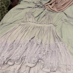 Lavender Halter Dress with Polka Dot Mesh backless